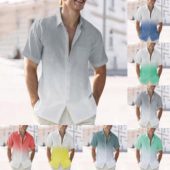 2 Pack Short Sleeve Shirts for Men M-4XL Big & Tall Button-Down Tshirts Shirt Plus Size with Pocket and Collared Gradient Printed Lightweight Tops