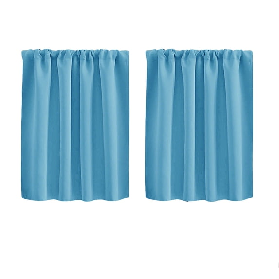 2 Pack Short Window Curtains, Solid Color Rod Pocket Panels for Kitchen Bathroom Bedroom and Living Room, Blue