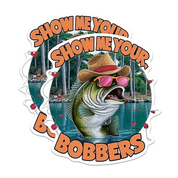 (2 Pack) Show Me Your Bobbers - Funny Fisherman Angler - Funny Bass Fish - 5 Inches On Longest Side - Premium Magnet - for Cars, Refrigerators, Toolboxes - Made in USA - MAG1730