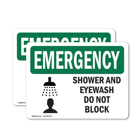(2 Pack) Shower And Eyewash Do Not Block With Symbol OSHA Emergency Sign