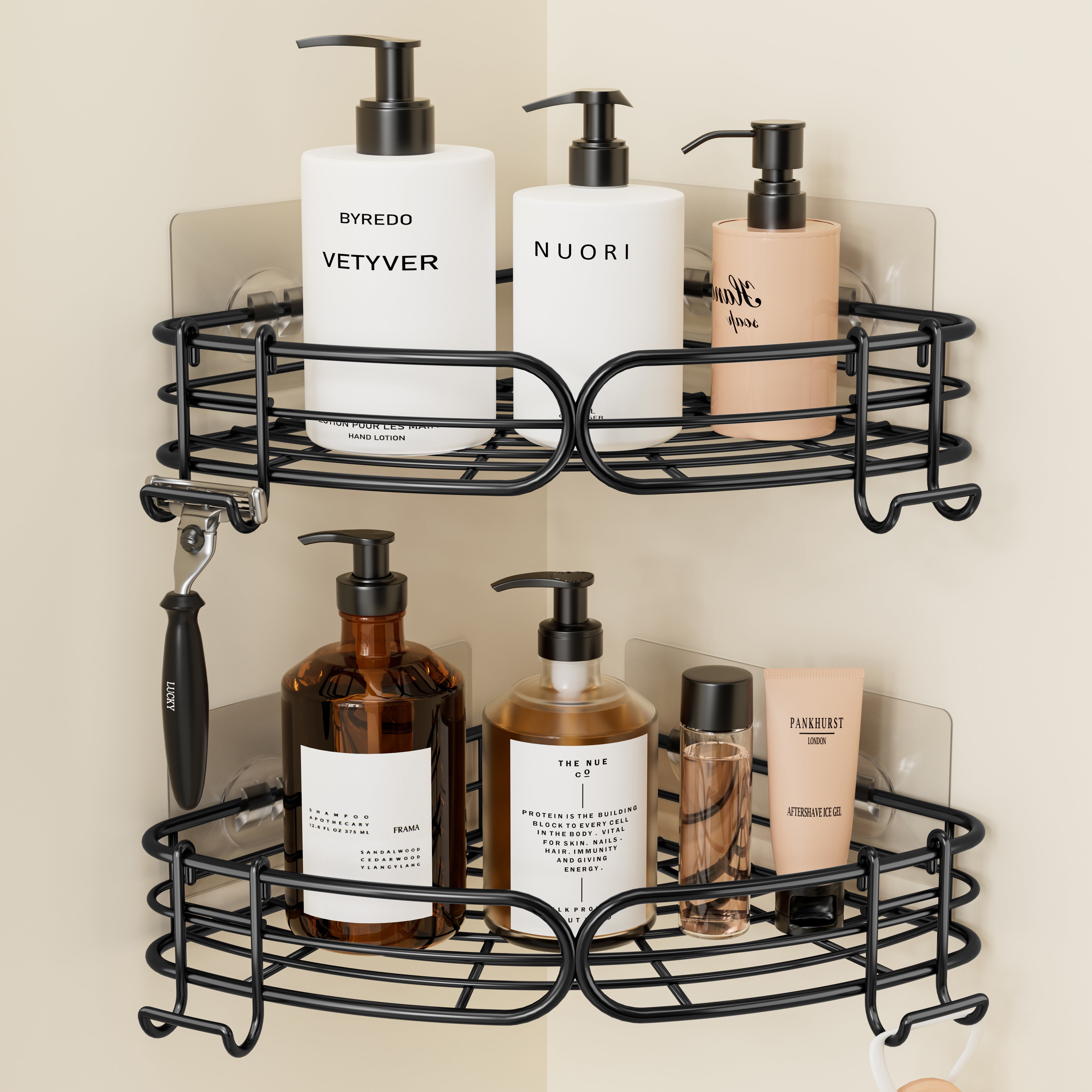 2-Pack Stainless Steel Shower Caddy, Black, Wall Mount, No-Drill ...