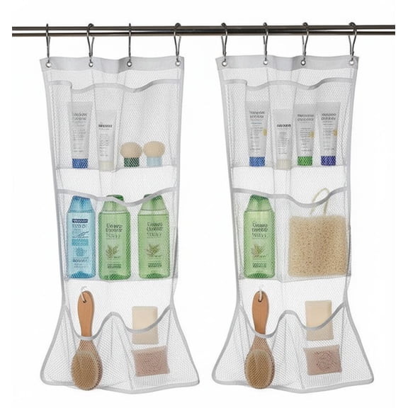 2 Pack Shower Caddy, Peaoy Quick Dry Hanging Mesh Bath Organizer with 6 Pockets & 4 Hooks for Soaps & Shampoo White