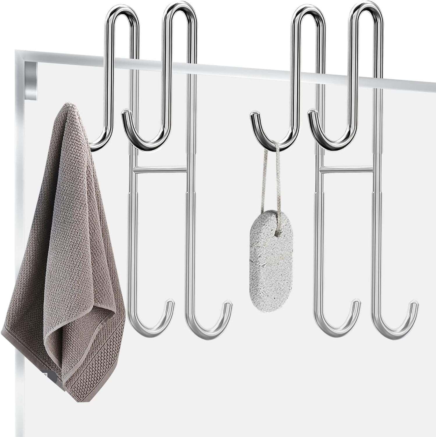 2 Pack Shower Door Hooks Hanging Bath Towel Hooks - Extended Double ...