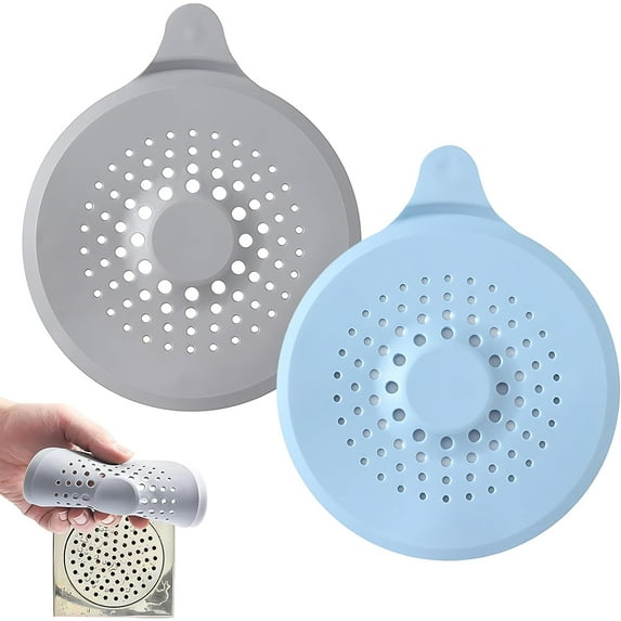 2 Pack Shower Drain Cover Hair Catcher with Suction Cups Foldable Sink Strainer Plug Trap Filter Silicone Shower Hair Trap Sink Strainer Protector for Sinks Kitchen Baths Bathtub Showers, Grey Blue
