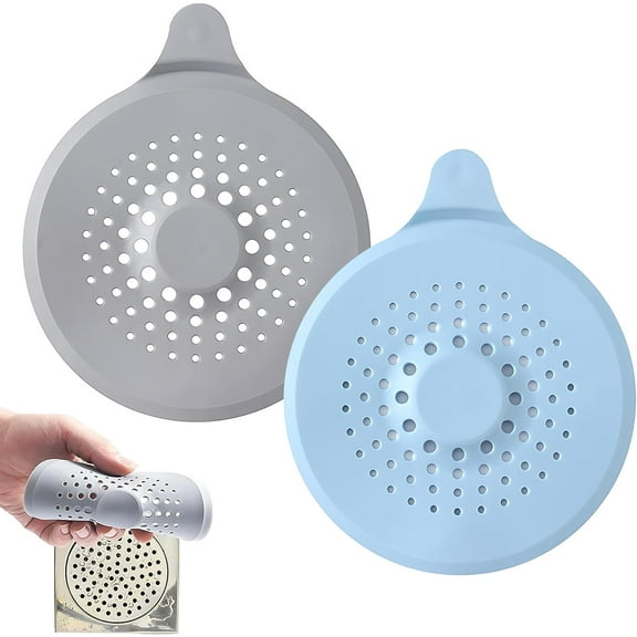 2 Pack Shower Drain Cover Hair Catcher with Suction Cups Foldable Sink Strainer Plug Trap Filter Silicone Shower Hair Trap Sink Strainer Protector for Sinks Kitchen Baths Bathtub Showers, Grey Blue