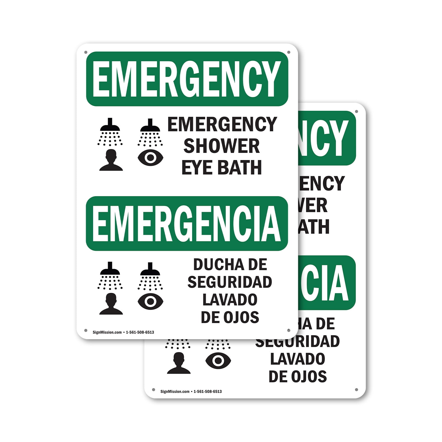 (2 Pack) Shower Eye Bath Bilingual OSHA Emergency Sign 18 Inch X 24 ...