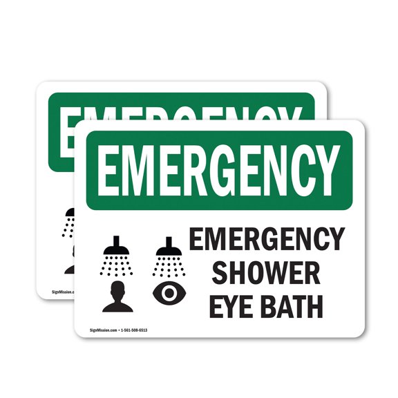 (2 Pack) Shower Eye Bath OSHA Emergency Sign 14 Inch X 10 Inch Vinyl Label Decal Sticker Weather Resistant, UV Protected for Workplace, Business, and Construction Site, Made in the USA