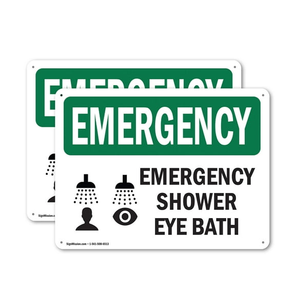 (2 Pack) Shower Eye Bath OSHA Emergency Sign 18 Inch X 12 Inch Indoor / Outdoor Rust-Free Aluminum Metal Signs for Workplace, Workshop, and Construction Site, Made in the USA