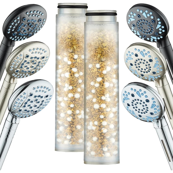 2-Pack Shower Filter Replacement Cartridge with KDF Media for Advanced Handheld Shower Heads, Built-in Water Filter, Dual-Mode Power Wash