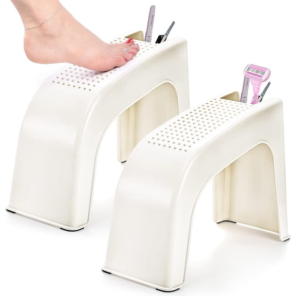 2 Pack Shower Foot Rest, Easy Pedicure Foot Rest Stand, Shower Foot Stool for Shaving Legs, Bathing, Manicure, Non-Slip, Built-in Storage