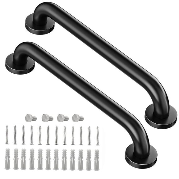 2 Pack Shower Grab Bars for Bathroom 12" Black Stainless Steel Anti-Slip Knurled Grip Home Care Bath Handrail Seniors Elderly Assist Handicap Bath Handle Safety Hand Rail Support for Showers