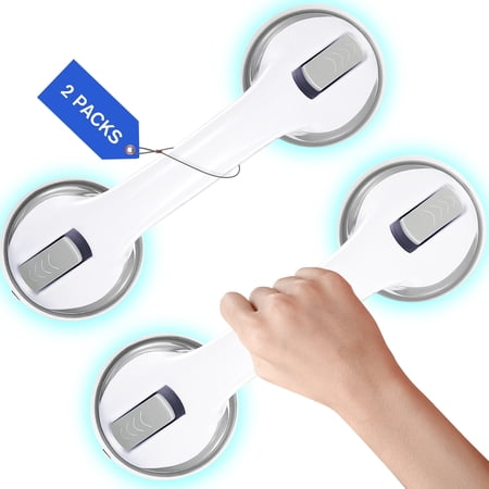 Yomfey 2-Pack Suction Shower Grab Bars for Seniors, Bathroom Safety Handles with Non-Slip Grip, Tool-Free Installation for Shower, Bathtub and Toilet