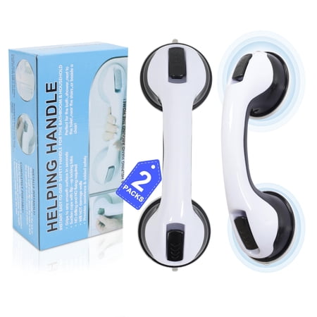 2-Pack Shower Grab Bars for Seniors, 250 LB Heavy Duty Suction Cup Handles, Non-Slip Bathroom Safety Handrail for Elderly, Handicap, Shower, Bathtub