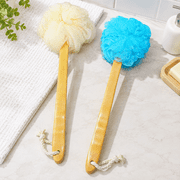 2-Pack Shower Loofah Body & Back Scrubber - Exfoliating Loofah luffa loofa Bath Brush On a Stick - with Long Wooden Handle Back Brush for Men & Women - Easy Reach Body Wash & Lotion Applicator