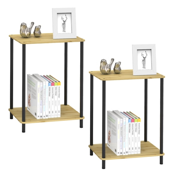 2 Pack Side Table, Adjustable Height End Table with 2-Tier Storage, Modern Bedside Nightstand for Living Room Bedroom Dorm, Space Saving Furniture Solution, Easy Assembly