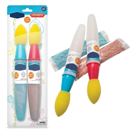 2 Pack Sidewalk Chalk Paint Brush With Liquid Chalk. Sidewalk Chalk Bulk Washable Paint Brushes Include Chalkboard Paint Powder Inside Just Dissolve in Water to Use. Pink and Blue Chalk For Chalkboard