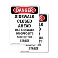 thumbnail image 1 of (2 Pack) Sidewalk Closed Ahead Use Sidewalk OSHA Danger Sign 18 Inch X 24 Inch Plastic Sign, Weather Resistant, UV Protected for Workplace, Business, and Construction Site, Made in the, 1 of 8