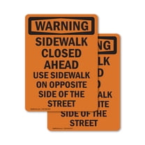 (2 Pack) Sidewalk Closed Ahead Use Sidewalk OSHA Warning Sign 5 Inch X 7 Inch Vinyl Label Decal Sticker Weather Resistant, UV Protected for Workplace, Business, and Construction Site,