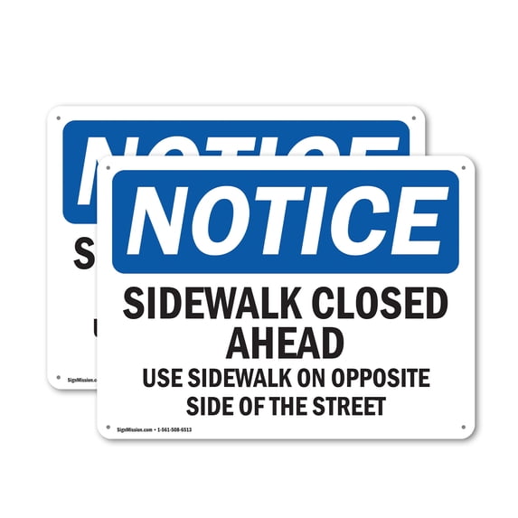 (2 Pack) Sidewalk Closed Ahead Use Sidewalk On Opposite OSHA Notice Sign 24 Inch X 18 Inch Plastic Sign, Weather Resistant, UV Protected for Workplace, Business, and Construction Site,