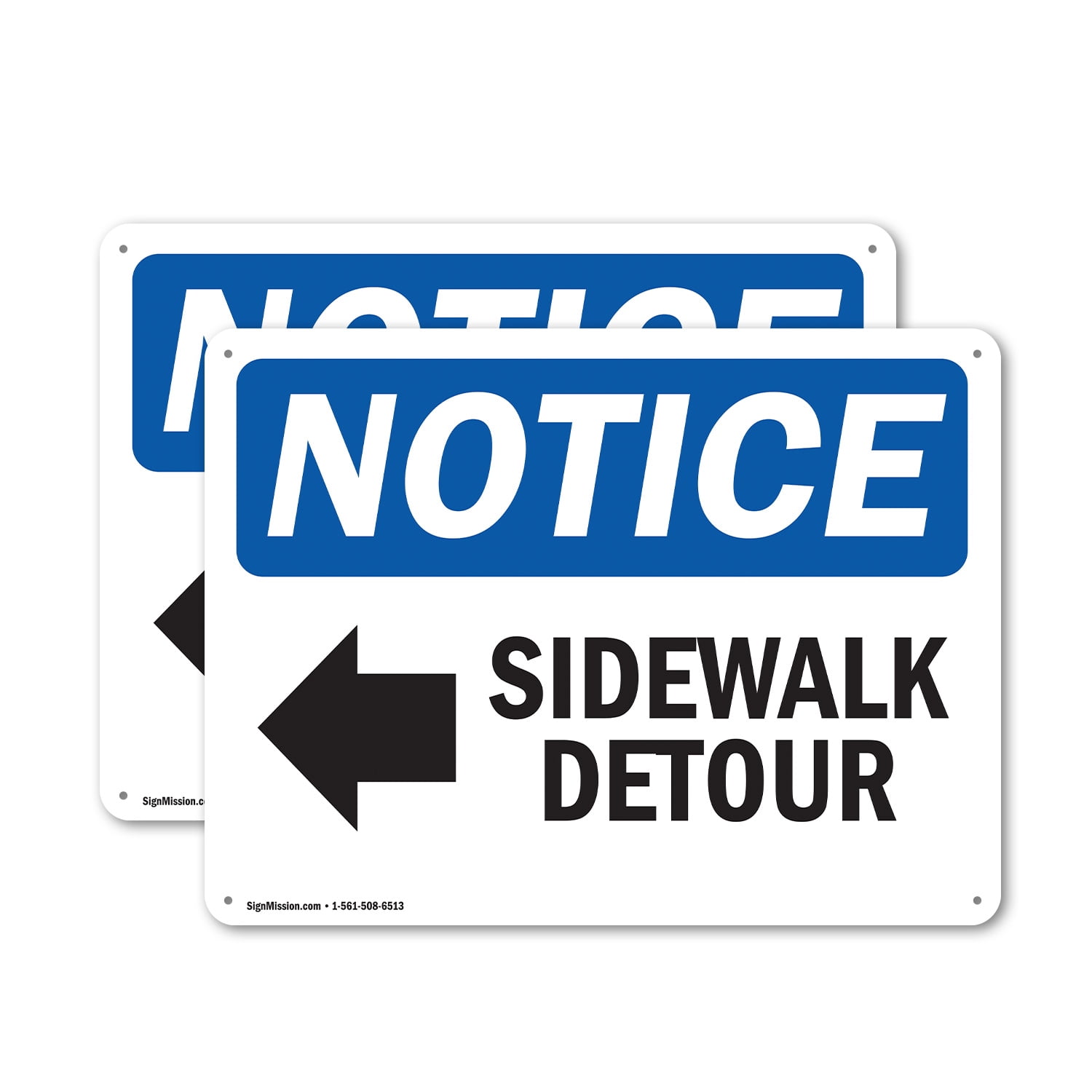 (2 Pack) Sidewalk Detour [Left Arrow] OSHA Notice Sign 18 Inch X 12 ...