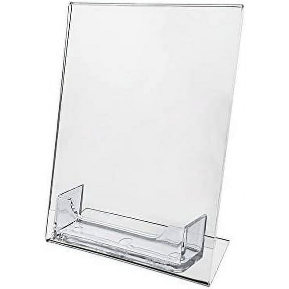 2 Pack Sign Holder 5"x7" Slant Back Display with Business Card Holder Clear Acrylic AZM Displays