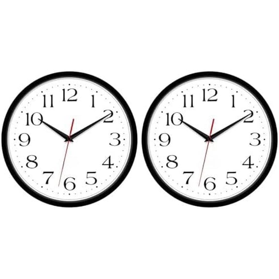 2 Pack Silent Wall Clock, 10 Inch Non Ticking Quiet Digital Sweep Decorative Battery Operated Wall Clocks for Living Room Bedroom Kitchen School Office Decor, Black With Red Second Hand,10 inches