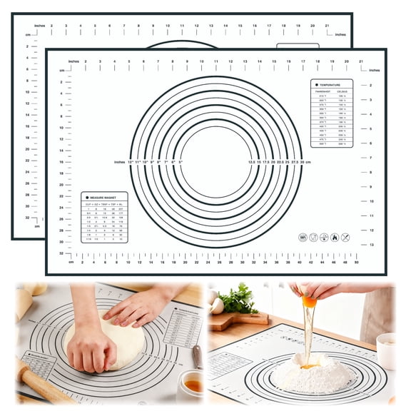 2-Pack Silicone Baking Mat Set, 15.75 x 23.62 in Reusable Pastry Mat, 0.4 mm Flexible Baking Sheet Liner for Dough Rolling, Bread, Cookies and Kitchen Prep, Black
