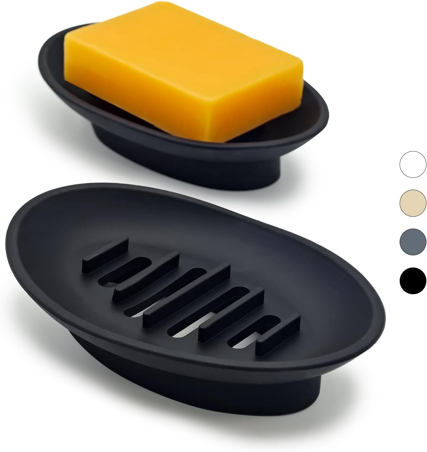 2 Pack Silicone Bar Soap Holder for Shower, Self-Draining Black Soap ...