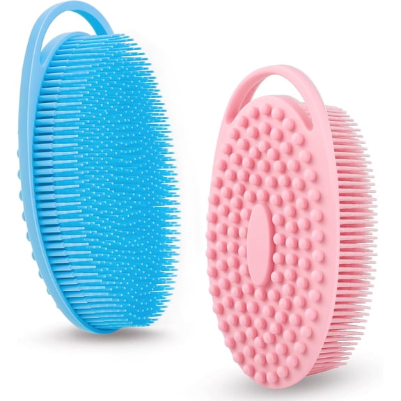 2 Pack Silicone Body Scrubber for Shower,Soft & Gentle Loofah Alternative for Sensitive Skin,Quick-Drying & Hygienic Body Wash Scrubber Brush for Women,Men & Kids (Purple & Pink)