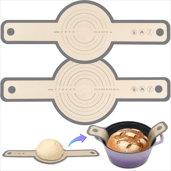 2 Pack Silicone Bread Slings for Dutch Oven, Reusable Non-Stick Sourdough Baking Mats with Long Handles, Heat Resistant Bread Baking Liners for Homemade Bread