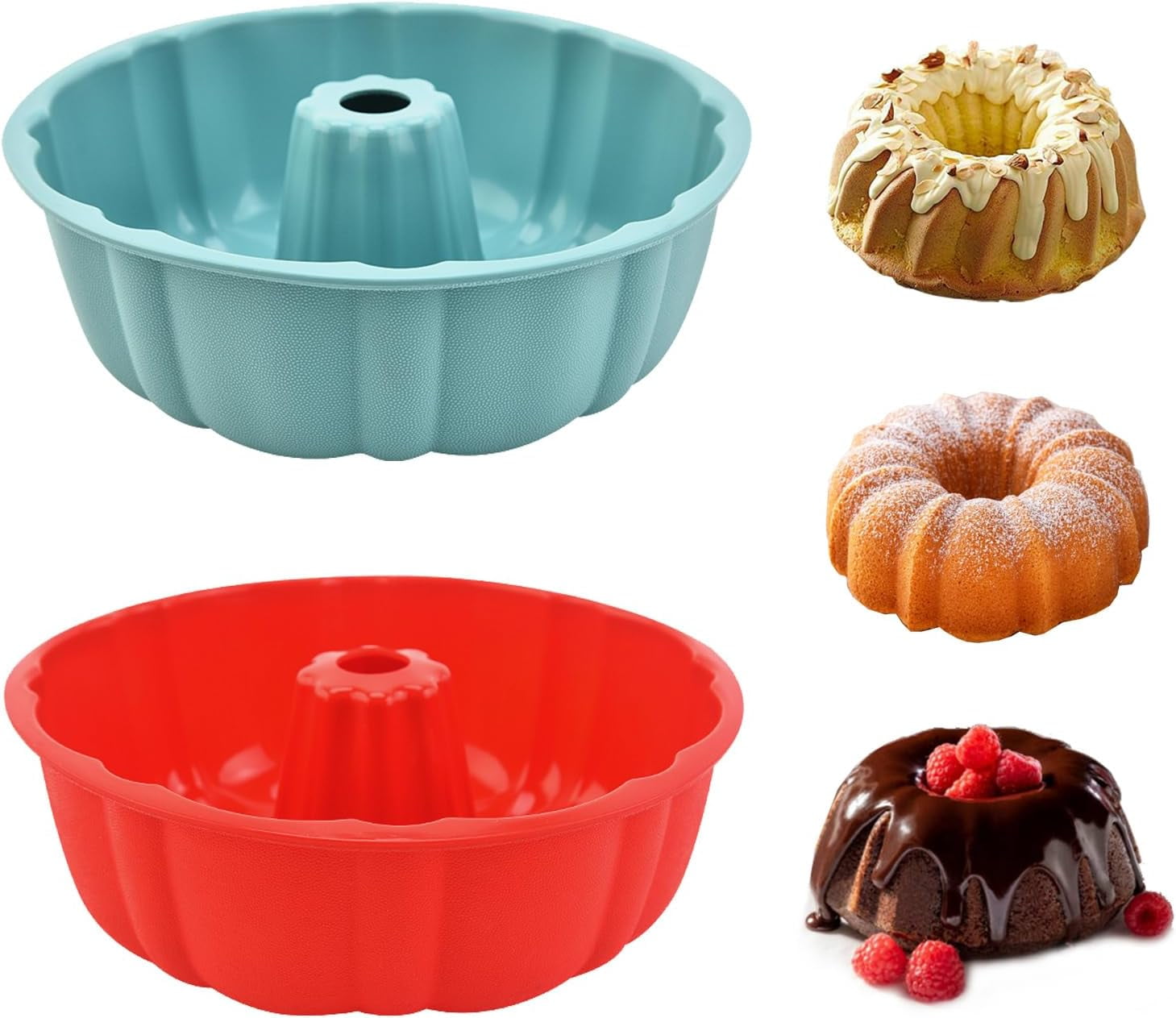2 Pack Silicone Bundt Cake Pan Nonstick,10 Inch, Silicone Cake Molds