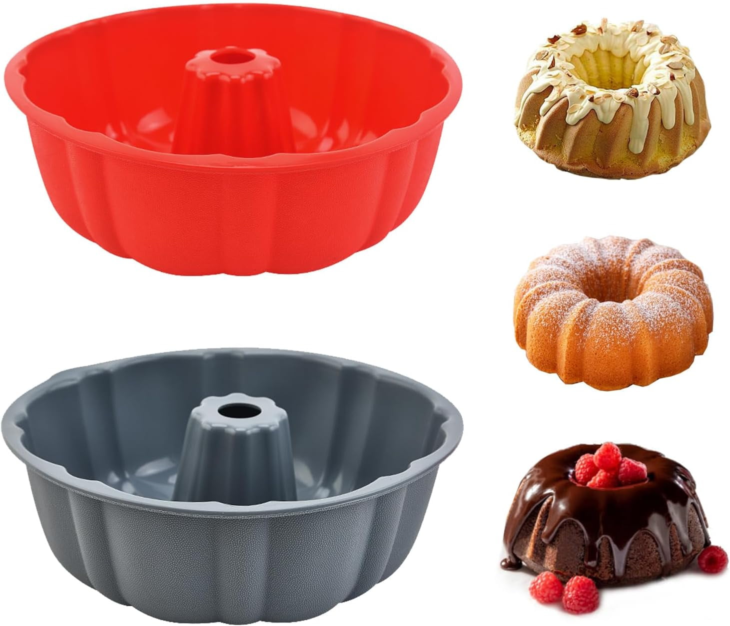 2 Pack Silicone Bundt Cake Pan Nonstick,10 Inch, Silicone Cake Molds,Pound Cake Pan, Baking Cake