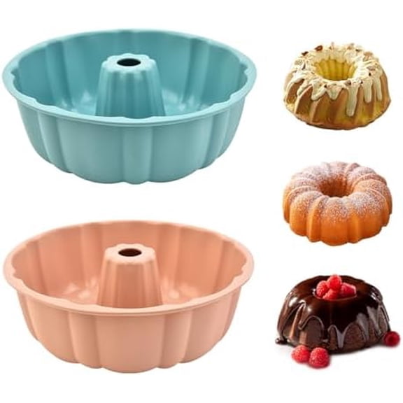 2 Pack Silicone Cake Pan Nonstick,10 Inch, Silicone Cake Molds,Pound Cake Pan, Baking Cake Pan for Jello,Gelatin,Cake,Brownie and Bread（Pink+Blue）