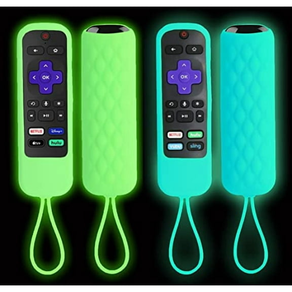 2 Pack Silicone Case Compatible for Roku Express/Streaming Stick/Premiere - Remote Cover Compatible with TCL Roku Smart TV Remote Control Replacement Sleeve Skin Glow in The Dark - Blue Green