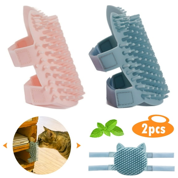 2 Pack Silicone Cat Self Groomer Cats Face Scratcher Corner Massage Comb Grooming Brush Cats Cat Cleaning Brush (Pink+Blue)