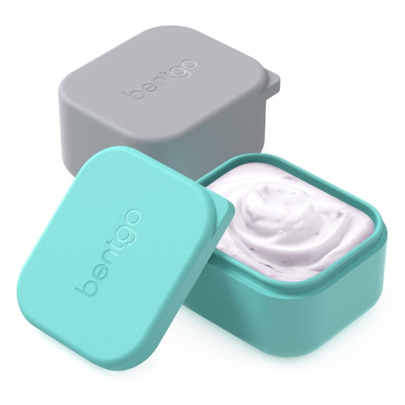 2-Pack Silicone Container Set - Dipping Sauce Cups for Condiments & Small Snacks, Reusable, Durable, & Leak-Proof Liquid Stor, Salad Dressing Container - 2.6 oz (Gray & Aqua)
