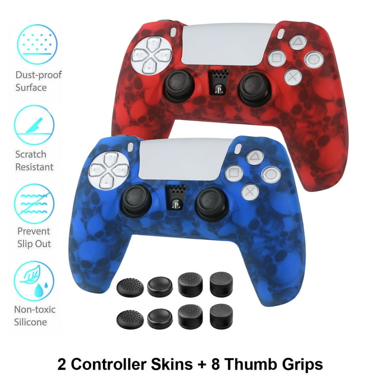 2 Pack Silicone Controller Skins Anti-Slip Cover Case Protector Sleeve for  Playstation 5 /PS5 Controller with 8 x Thumb Grip Caps(Skull Red+Blue)