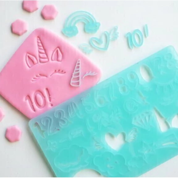 2 Pack Silicone Cookie & Fondant Stamp Set  Unicorn and Candy Designs for Baking, Cake Decorating & Clay