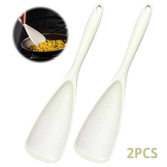 2 Pack Silicone Cooking Spoon Set, Beige Multifunction Spatula Spoons with Raised Rest Design for Stirring, Mixing, Scooping and Serving