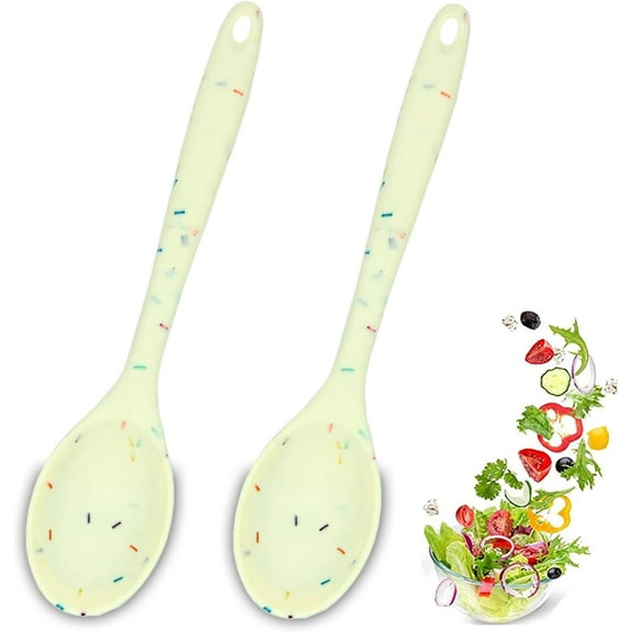 2 Pack Silicone Cooking Spoons, 10.8 in Heat Resistant Kitchen Spoons Nonstick Mixing Spoon for Baking Stirring Serving, Dishwasher Safe