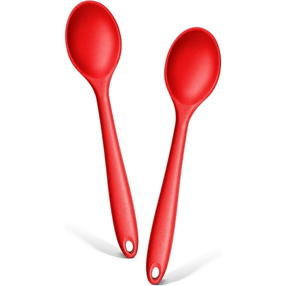 2 Pack Silicone Cooking Spoons, 10.8 in Heat Resistant Kitchen Spoons Nonstick Mixing Spoon for Baking Stirring Serving, Dishwasher Safe