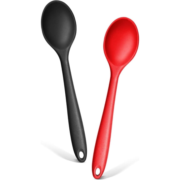 2 Pack Silicone Cooking Spoons, 10.8 in Heat Resistant Kitchen Spoons Nonstick Mixing Spoon for Baking Stirring Serving, Dishwasher Safe