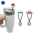 thumbnail image 1 of 2 Pack Silicone Cowboy Hat Straw Covers Cap Compatible with Stanley Cup 30 40 oz, Cute Funny Tumbler Straw Topper Accessories for Man & Woman Gift (Pink+White), 1 of 7