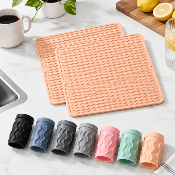 2 Pack Silicone Dish Drying Mat For Kitchen Counter Place Mats Cooking ...