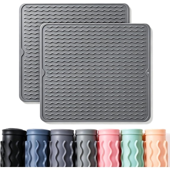 2 Pack Silicone Dish Drying Mat for Kitchen Counter, Coffee Bar ...
