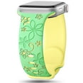 thumbnail image 1 of 2 Pack Silicone Floral Engraved Bands Compatible with Apple Watch Band 41mm 40mm 38mm Women, Cute Two-Tone Flower Soft Sport Strap for iWatch Bands Series 9 SE 8 7 6 5 4 3 2, Green+Yellow, 1 of 5