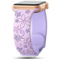 thumbnail image 1 of 2 Pack Silicone Floral Engraved Bands Compatible with Apple Watch Band 49/45/44/42mm Women, Cute Two-Tone Flower Soft Sport Strap for iWatch Bands Series 9 SE 8 7 6 5 4 3 2 Ultra 2/1,Purple, 1 of 6