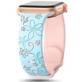 thumbnail image 1 of 2 Pack Silicone Floral Engraved Bands Compatible with Apple Watch Band 49/45/44/42mm Women, Cute Two-Tone Flower Soft Sport Strap for iWatch Bands Series 9 SE 8 7 6 5 4 3 2 Ultra 2/1,Blue+Pink, 1 of 4