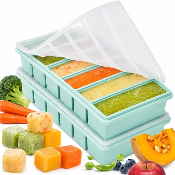 2 Pack Silicone Freezer Tray with Lids, Half Cup Portion Freezing Molds, Food Storage Containers for Soup, Broth, Sauce, Meal Prep, Stackable Freezer Trays