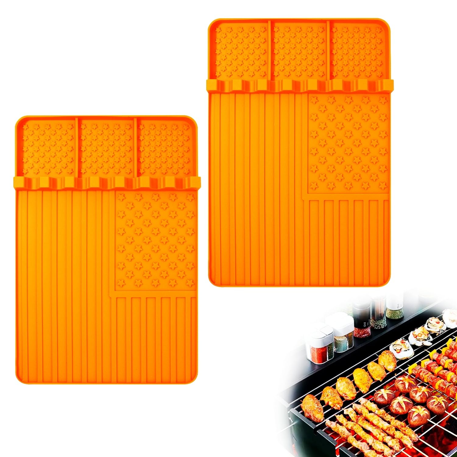 2 Pack Silicone Griddle Tools Mat for Grill, BBQ Utensil Holder with ...
